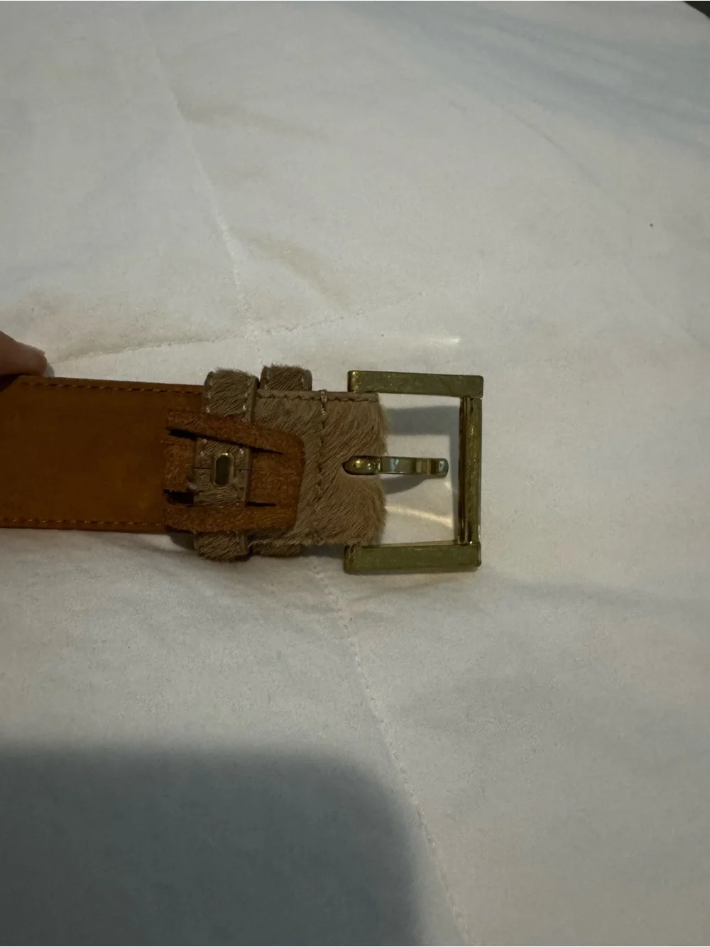 Theory Calf Hair Leather Belt Tan Gold Buckle Made in Italy M/L 30–34”